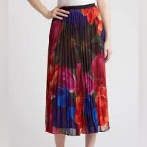 Ted Baker Evola floral-print pleated recycled-polyester midi skirt Sz 12